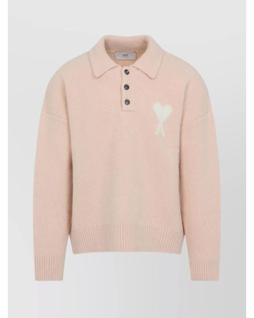 AMI Natural Alpaca Wool Polo Sweater for men