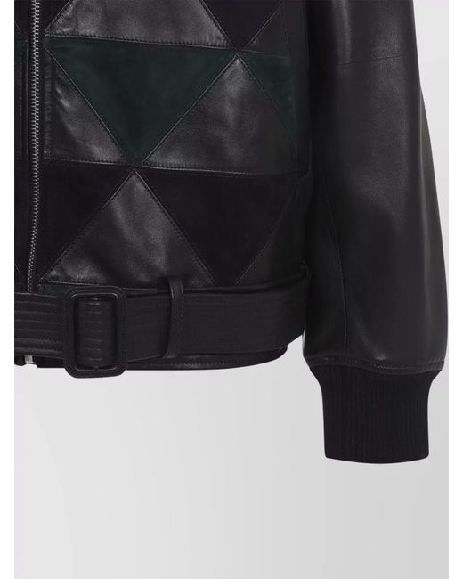 Lanvin Black Calf Leather Intarsia Bomber Jacket for men