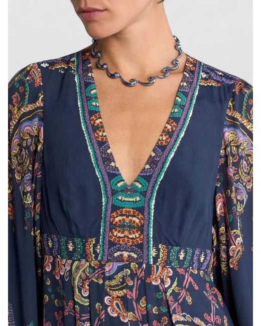 Etro Blue Paisley Print Empire Waist Long Dress