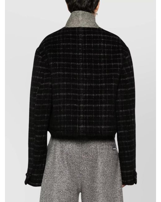 Etro Black Checked Floral Embroidered Cropped Jacket