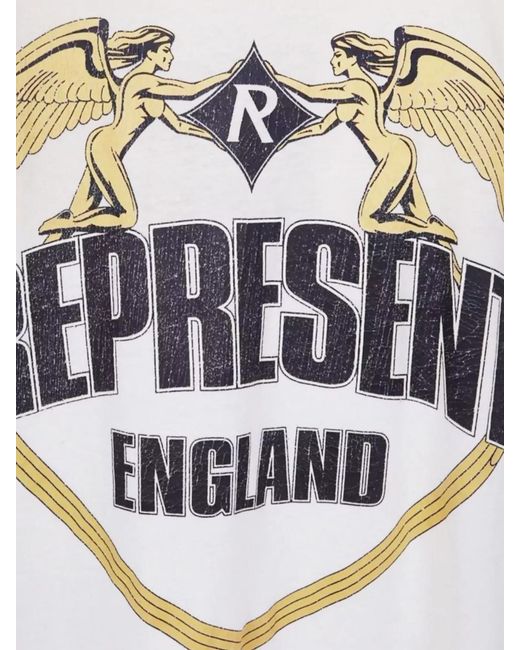 Represent White Cotton Ribbed Crew-Neck Logo-Print Short-Sleeve T-Shirt for men