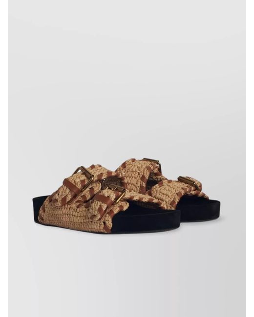 Isabel Marant Brown Slide Sandals With Braided Design And Flat Sole