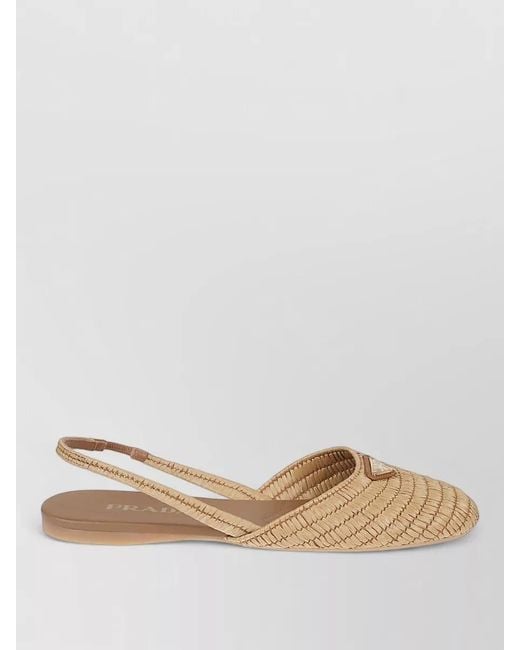 Prada Natural Woven Flat Sole Ballerina Sandals