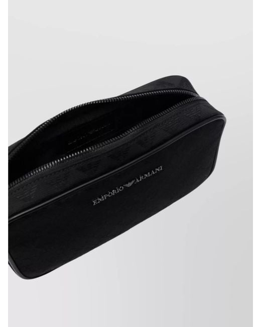 Emporio Armani Black Monogram Pattern Wrist Strap Clutch Bag for men