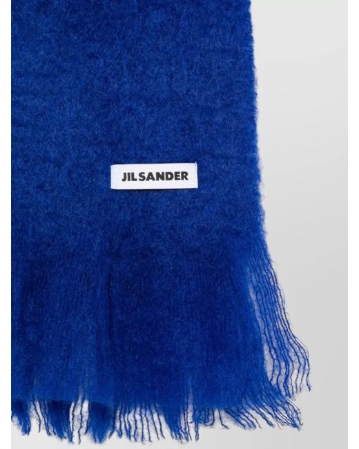 Jil Sander Blue Wool Scarf Fringed Edges Soft Texture