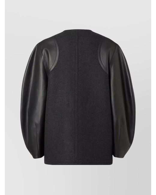 Fendi Black Leather Wool Cocoon Jacket