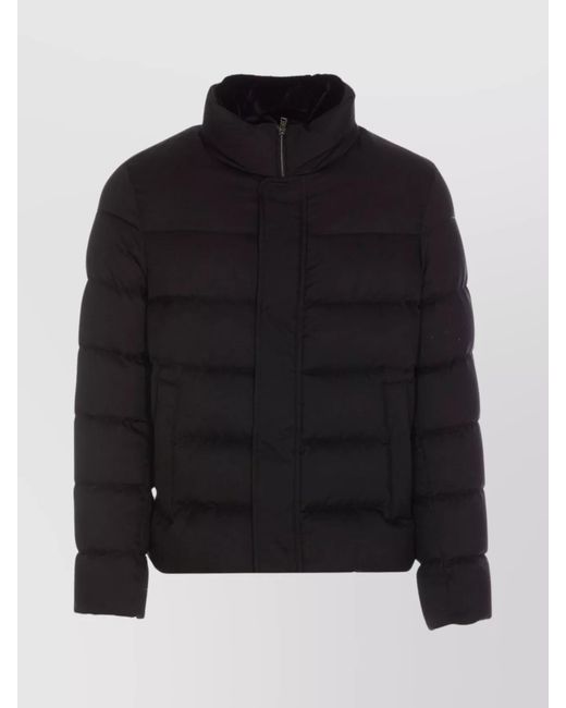 Herno Black High Neck Padded Jacket With Button Pockets for men