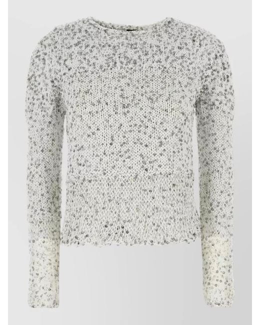 Loewe Gray Embellished Cotton Blend Ibiza Knit Sweater