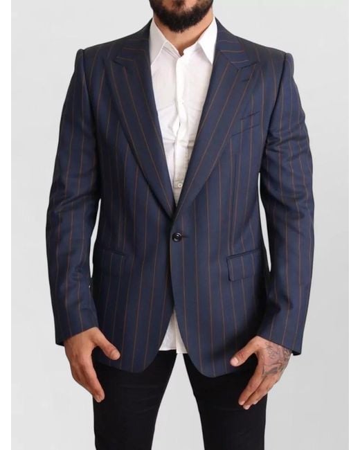 Dolce & Gabbana Blue Wool Striped Slim-Fit Blazer for men