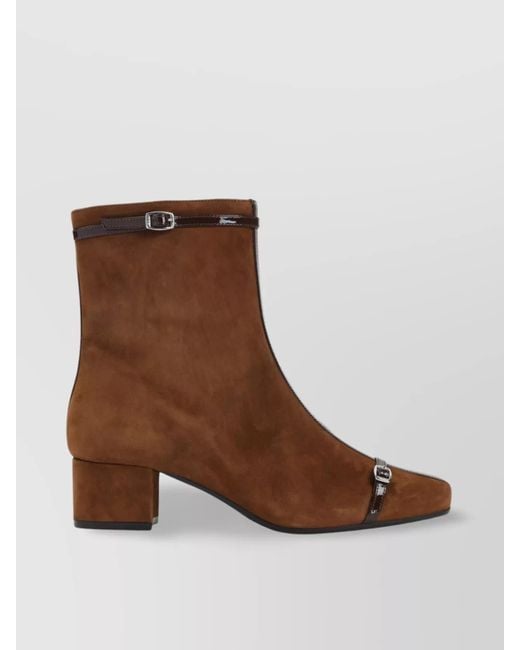 CAREL PARIS Brown Square Toe Block Heel Ankle Boots