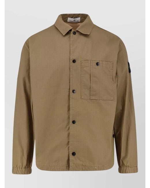 Stone Island Green Shirt Straight Cut Collar Elastic Cuffs Long Sleeves for men