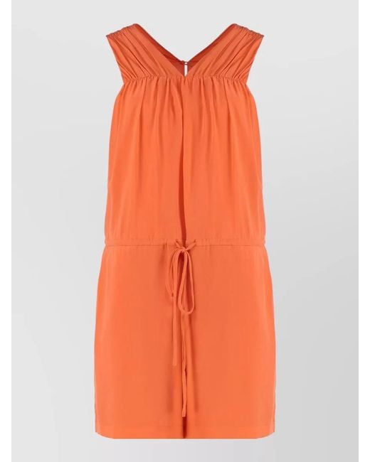 Equipment Orange Pleated Silk Mini Shorts V Neckline