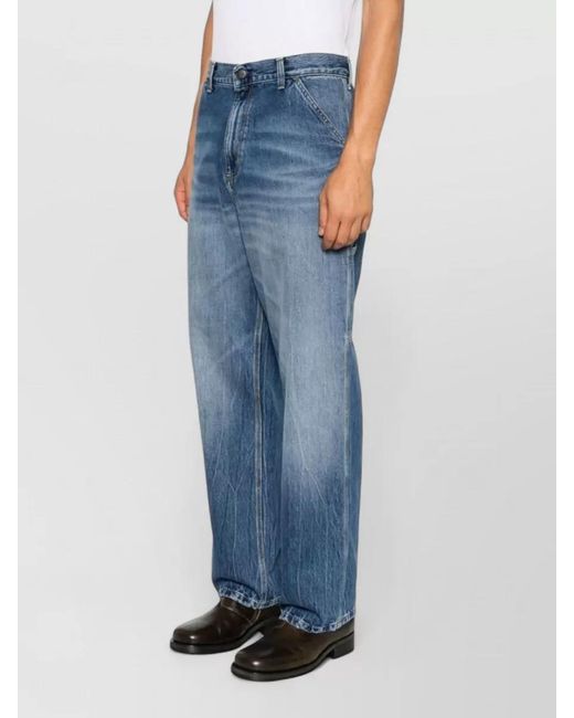 Carhartt Blue Denim Cotton Jeans Straight Leg Five Pockets for men