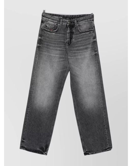 DIESEL Gray Straight Trousers With Faded Effect And Belt Loops for men