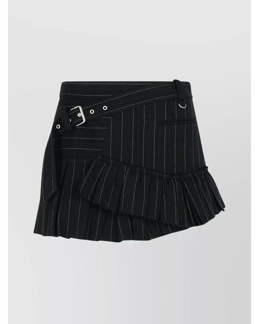 Isabel Marant Black Asymmetric Wool And Cotton Skirt With Belt