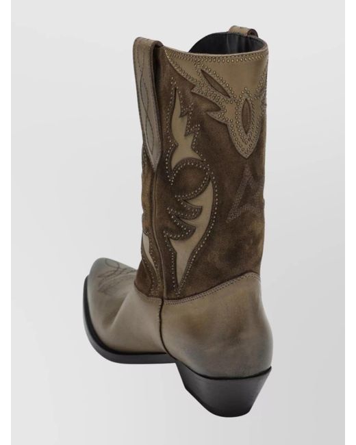 Golden Goose Deluxe Brand Black Leather Suede Appliqué Low Block Heel Boots