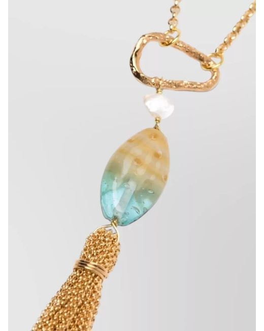 Forte_forte White Glass Bead Tassel Necklace