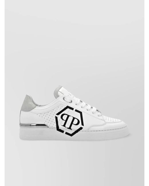 Philipp Plein Metallic Leather Logo-Print Low-Top Sneakers for men