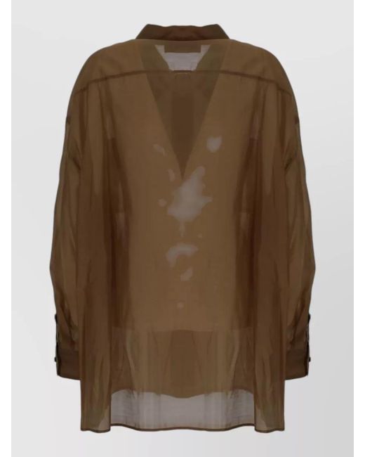 Thelatest Brown Long Sleeve Shirt Button Cuffs Sheer