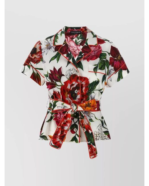Dolce & Gabbana Red 'Floral Fantasy' Pajama Shirt With Waist Belt