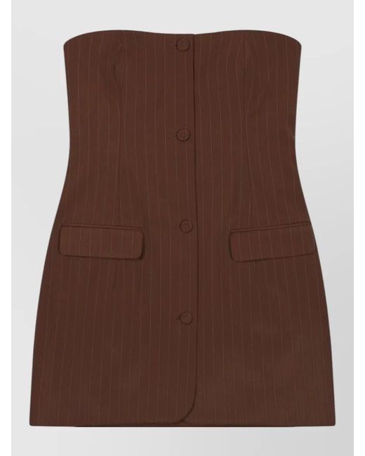 Jean Paul Gaultier Brown Strapless Pinstripe Dress Pockets Buttons Slit