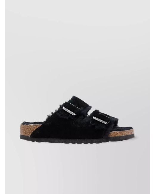 Birkenstock Black Shearling Sandals With Cork And Rubber Soles for men