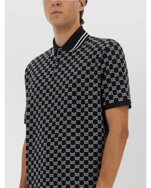 Gucci Black Cotton Gg Jacquard Polo Shirt for men