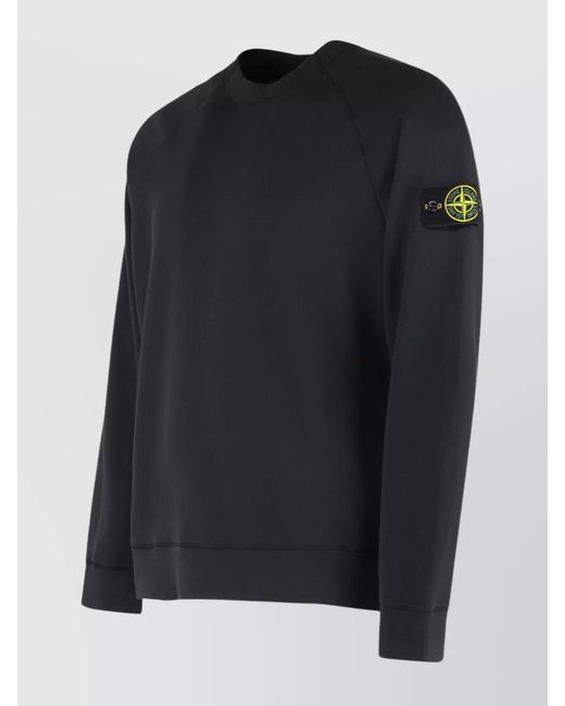 Stone Island Blue Crew-Neck Cotton Sweatshirt With Raglan Sleeves for men