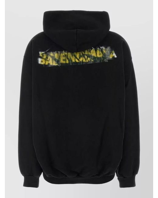Balenciaga Black Oversize Hooded Cotton Sweatshirt Kangaroo Pockets