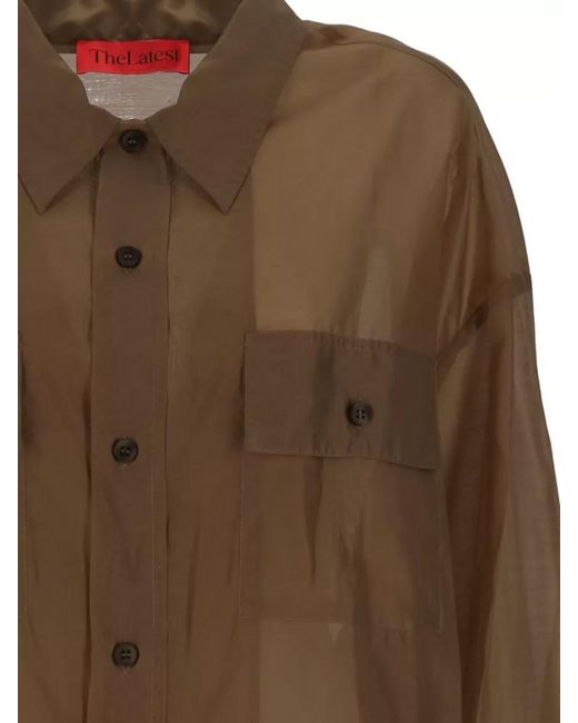 Thelatest Brown Long Sleeve Shirt Button Cuffs Sheer