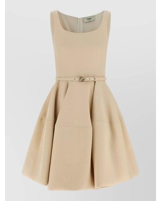 Fendi Natural Silk Wool Knee-Length Dress