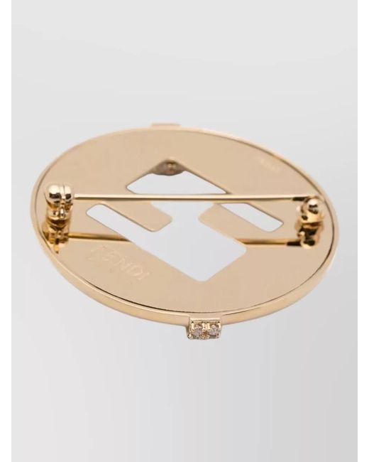 Fendi Natural Round Crystal Brooch Tone Finish