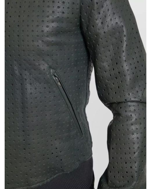 Dolce & Gabbana Gray Leather Perforated Bomber Jacket for men