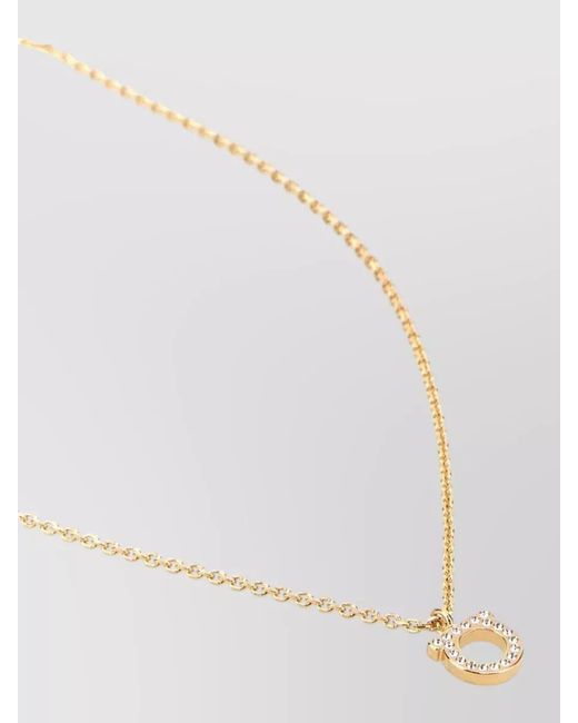 Ferragamo White Metal Necklace Chain Link Pendant Design