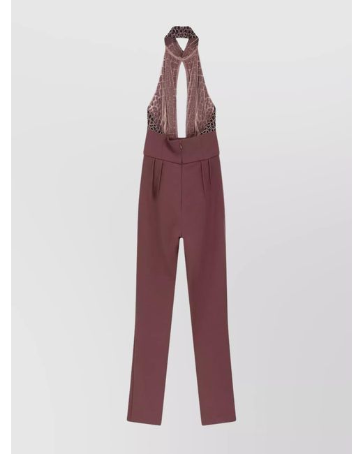 Elisabetta Franchi Purple Satin Cutout Jumpsuit