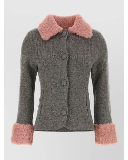 Moschino Gray Wool Blend Cardigan Contrast Cuffs Faux Collar