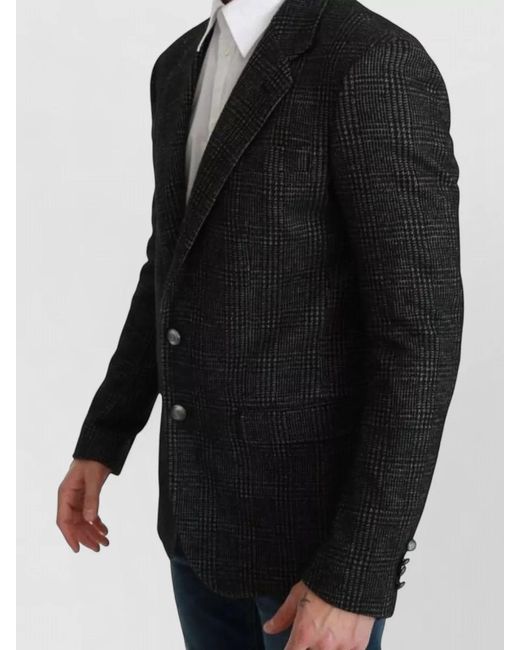 Dolce & Gabbana Black Wool Silk Cashmere Checked Slim-Fit Blazer for men