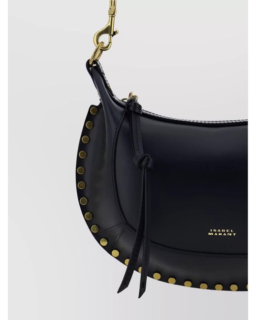 Isabel Marant Black Oskan Moon Calf Leather Studded Shoulder Bag