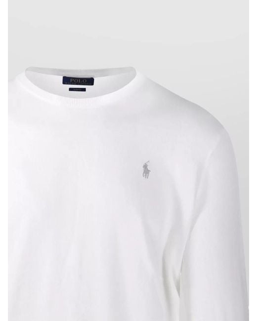 Ralph Lauren White Crew Neck Sweater Long Sleeve Design for men