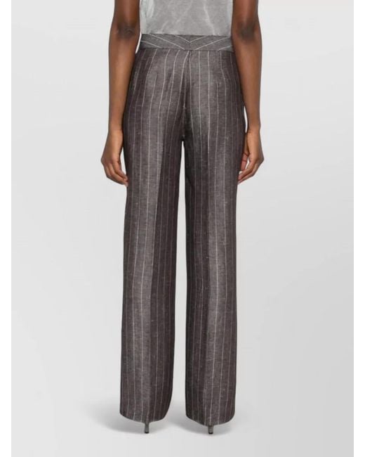 Via Masini 80 Gray High Waist Pinstripe Trousers Wide Leg