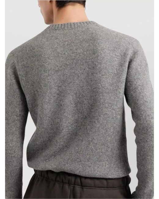 Dolce & Gabbana Gray Wool Blend Ribbed Crewneck Sweater for men