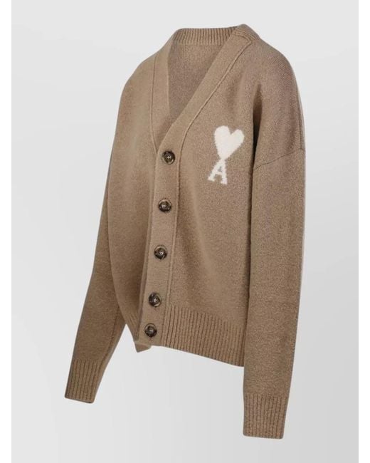 AMI Brown Quota V Neck Cardigan Ami De Coeur