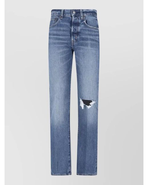 Polo Ralph Lauren Blue Straight Leg Trousers Distressed Detail Belt Loops