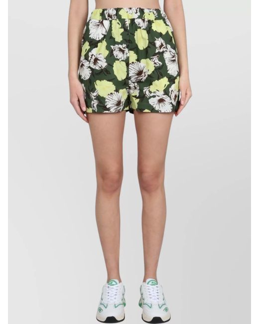 MSGM Green Elastic Waistband Floral Print Side Pockets
