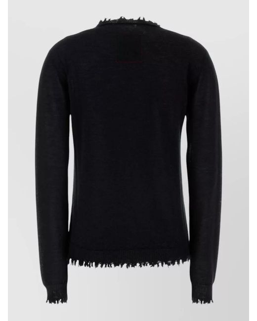 Uma Wang Blue Knit Crew Neck Sweater Frayed Edges