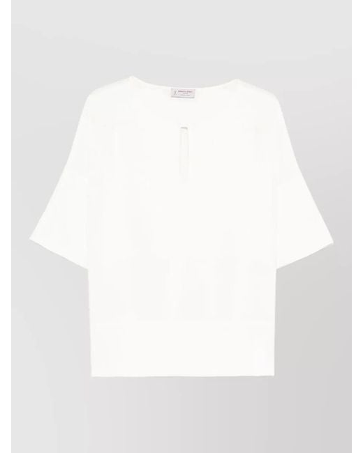 Alberto Biani White Cady Blouse Drop Shoulder Keyhole Detail
