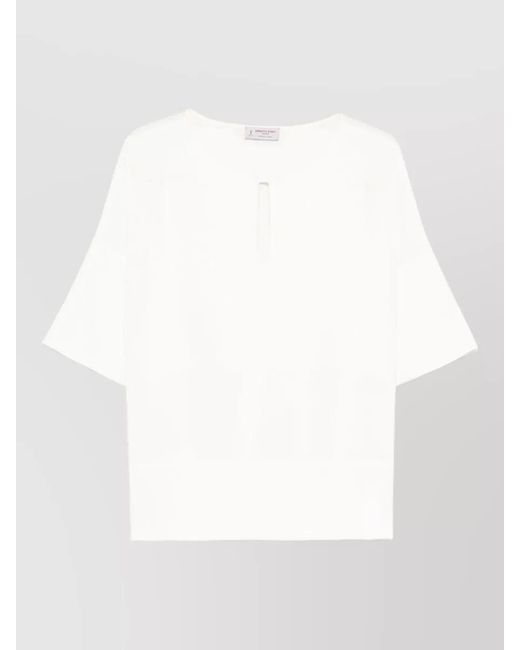 Alberto Biani White Cady Three-Quarter Sleeve Blouse