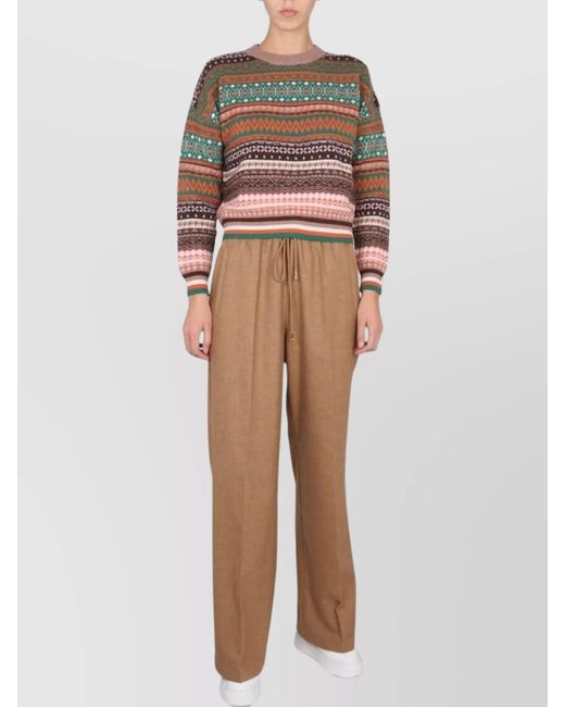 Ballantyne Brown Ribbed Crewneck Jumper