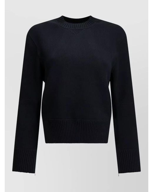 Sacai Blue Crew Neck Cotton Cashmere Cropped Sweater
