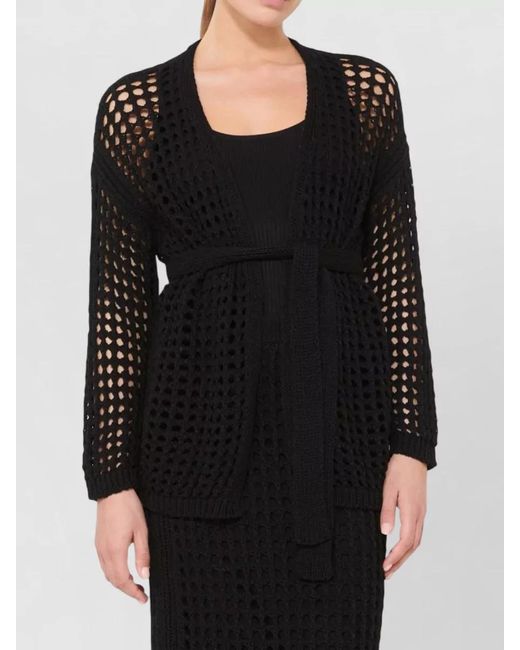 Max Mara Black Knitwear Cardigan Belted Waist Open Front